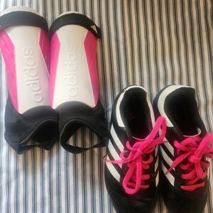Adidas Pink and Black Shin Guards and Shoes